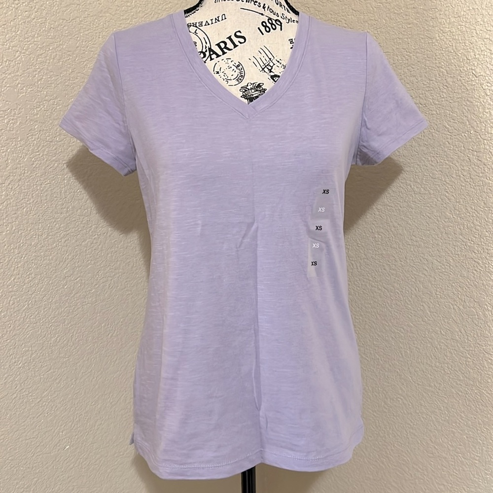 Charter Club Casual V-Neck Lavender Cotton Blend T-shirt